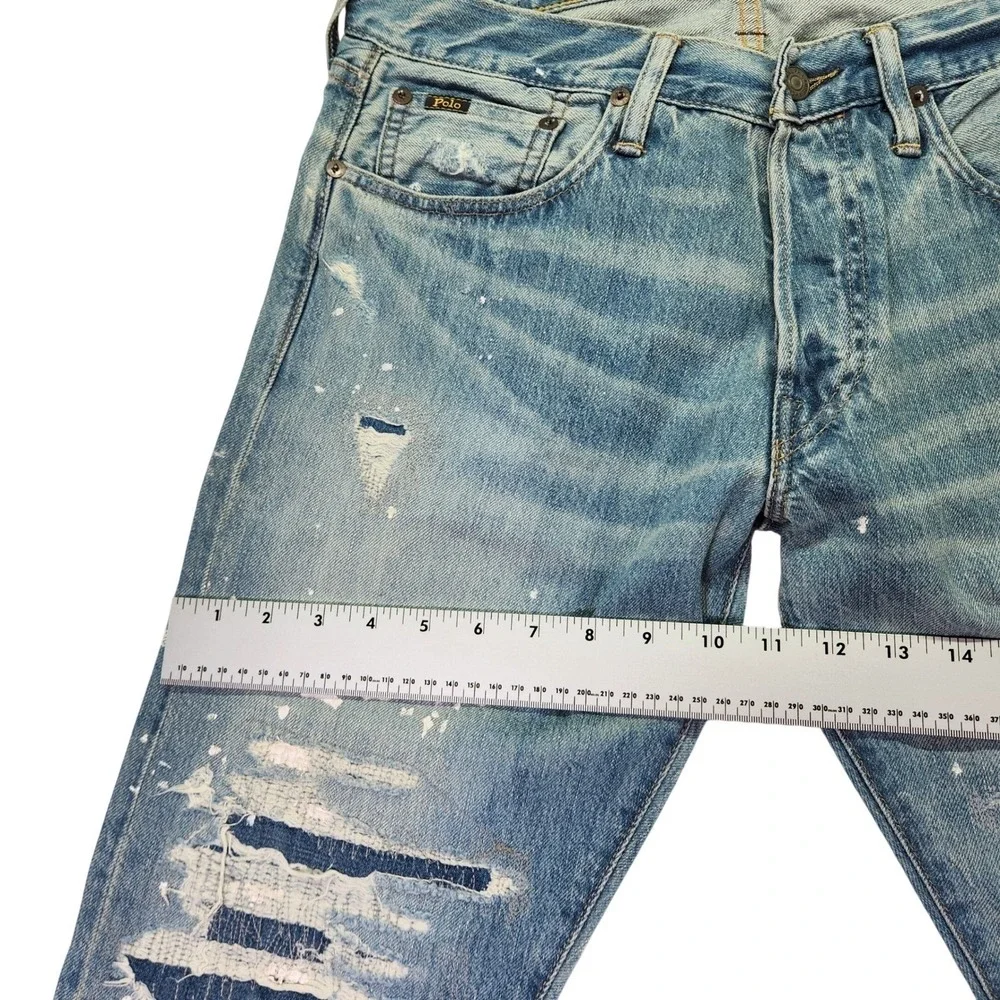 Polo Ralph Lauren Distressed Paint Splatter Ripped Denim Jeans 32x31‎ Button Fly